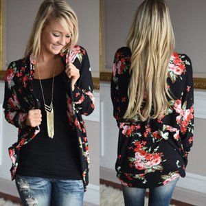 Rose Floral Open Front Cardigan